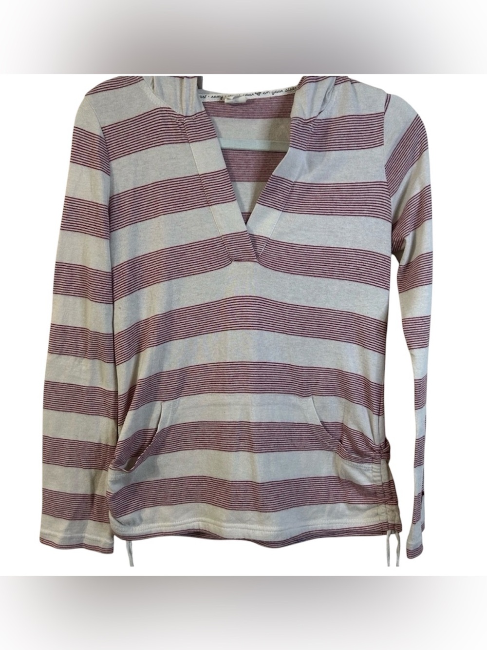 Roxy Red Beige Relaxed Vneck Long Sleeve Hooded Shirt Medium Hipster Boho Beachy